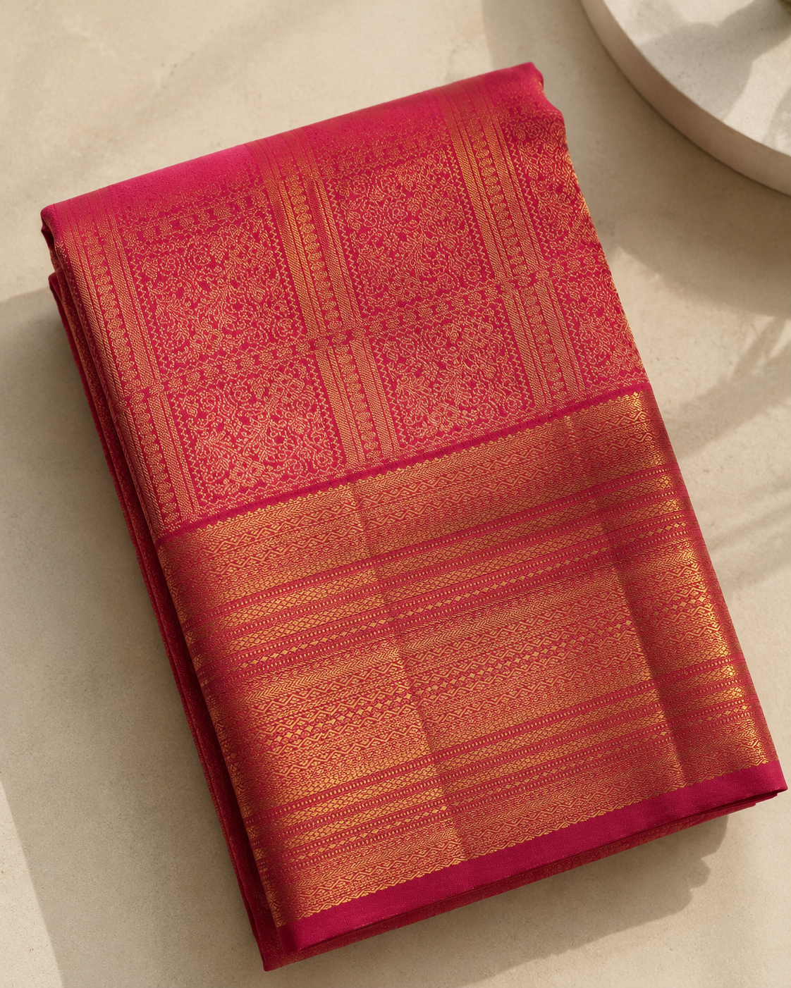 Padmaragini Deep Pink Kanjipuram Silk Saree with Gold Zari
