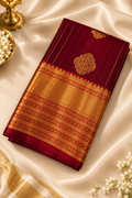 Yeshasvi Deep Maroon Kanjipuram Silk Saree with Gold Zari Medallion Motifs